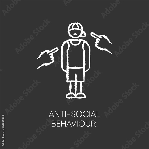 Anti-social behaviour chalk icon. Harassment and bullying. Teenager depression. Agressive public. Anxiety and loneliness. Isolation. Mental disorder. Isolated vector chalkboard illustration