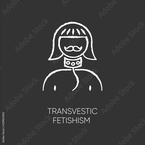Transvestic fetishism chalk icon. Queer. Androgynous man. Drag crossdressing. Erotic interest in transgender. Paraphilia. Sexual deviation. Mental disorder. Isolated vector chalkboard illustration