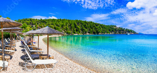 Fototapeta Naklejka Na Ścianę i Meble -  Best beaches of Alonissos island - tranquil organized Milia. Sporades, Greece