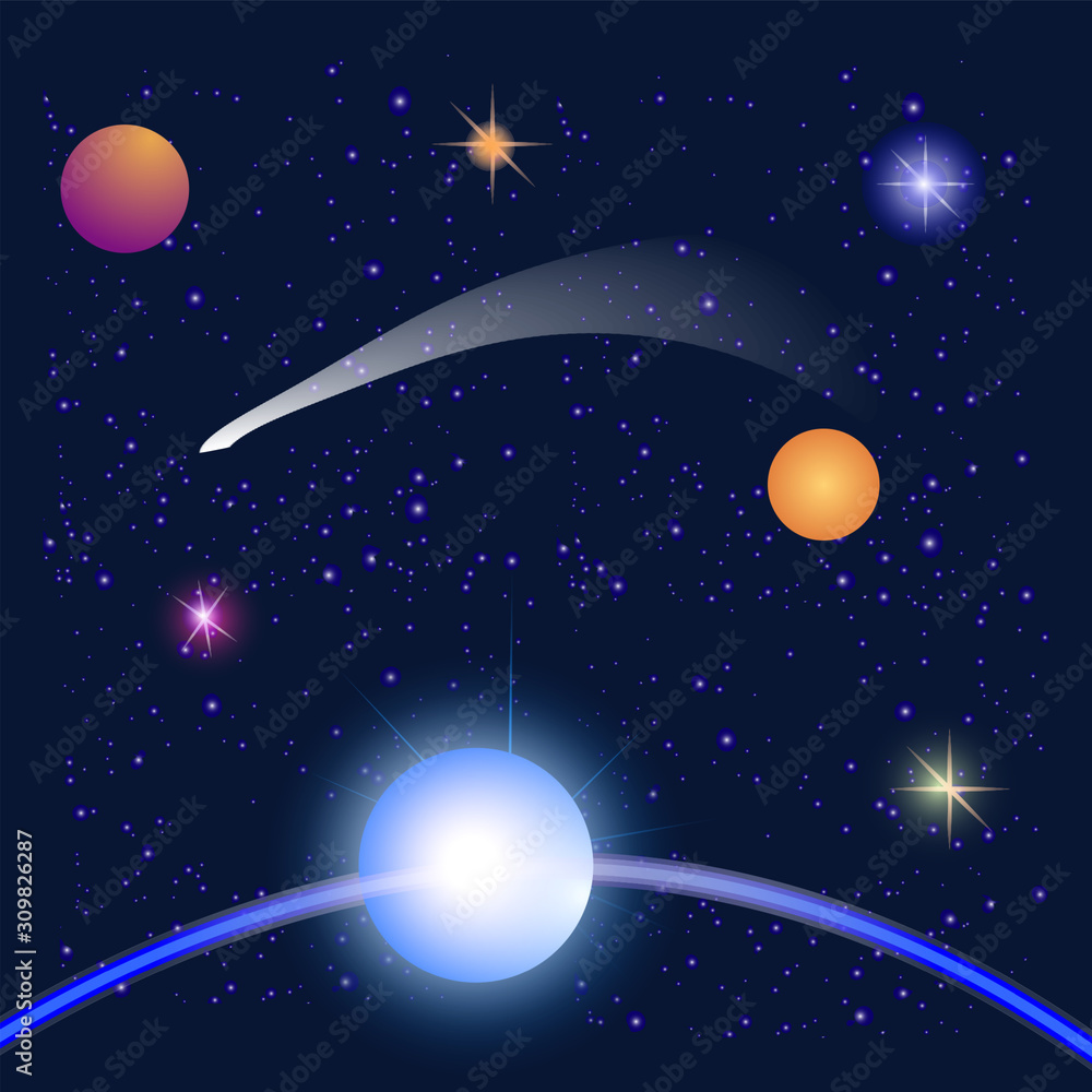 Fototapeta premium Galaxy space, stars, orbit, planet, comet- illustration, abstract, art, vector.