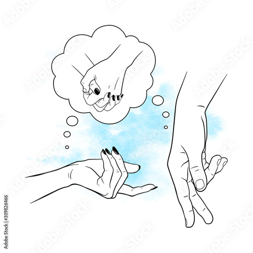 Male and female hands flirting comics print design vector illustration