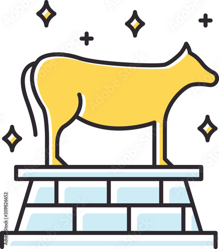 Golden Calf Bible story color icon. Animal idol, bull representation. Religious legend. Christian religion, holy book scene plot. Exodus Biblical narrative. Isolated vector illustration