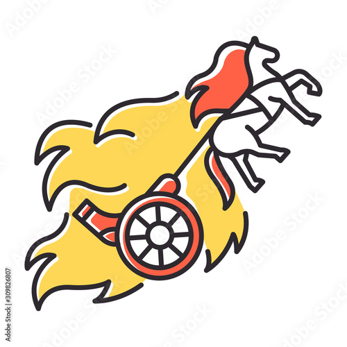Chariot of fire Bible story color icon. Religious legend. Christian religion, holy book scene plot. Saint chariot and horse in flame. Biblical narrative. Isolated vector illustration