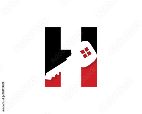 Letter H With Key Logo Vector 001