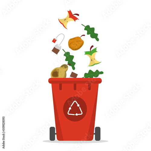 Organic waste falling in the trash bin vector isolated