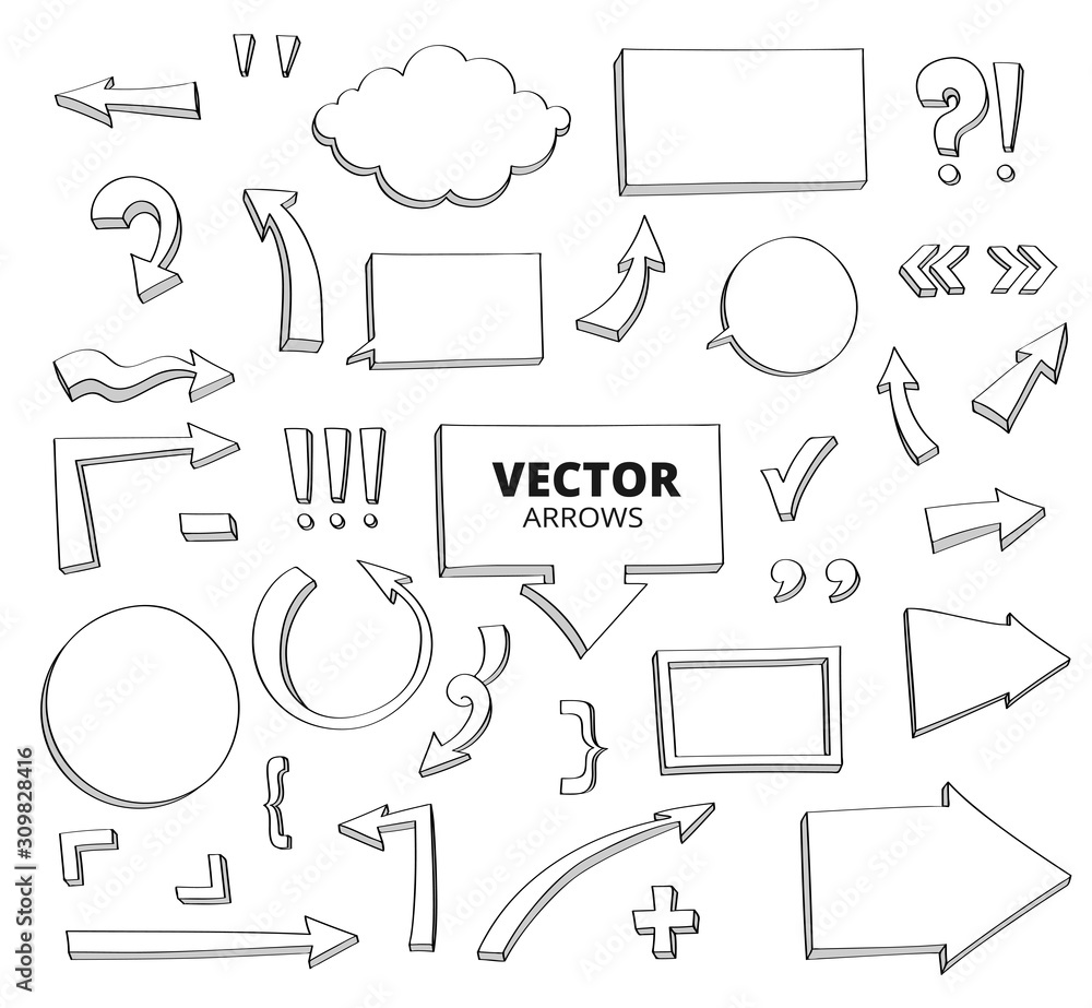 Set of hand drawn doodle arrows. Pen design elements isolated on Set of hand drawn doodle arrows. Pen design elements isolated on