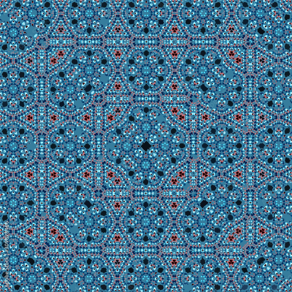 Ethnic blue rug pattern. Tribal art boho print, abstract ornament. Background texture, tile, patchwork Ethnic blue rug pattern. Tribal art boho print, abstract ornament. Background texture, tile, patchwork