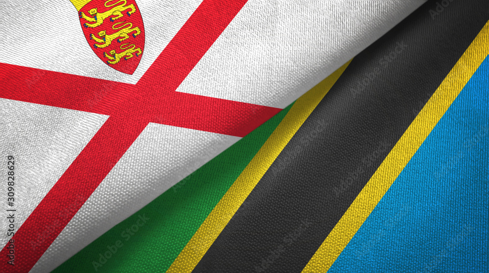 Jersey and Tanzania two flags textile cloth, fabric texture Jersey and Tanzania two flags textile cloth, fabric texture