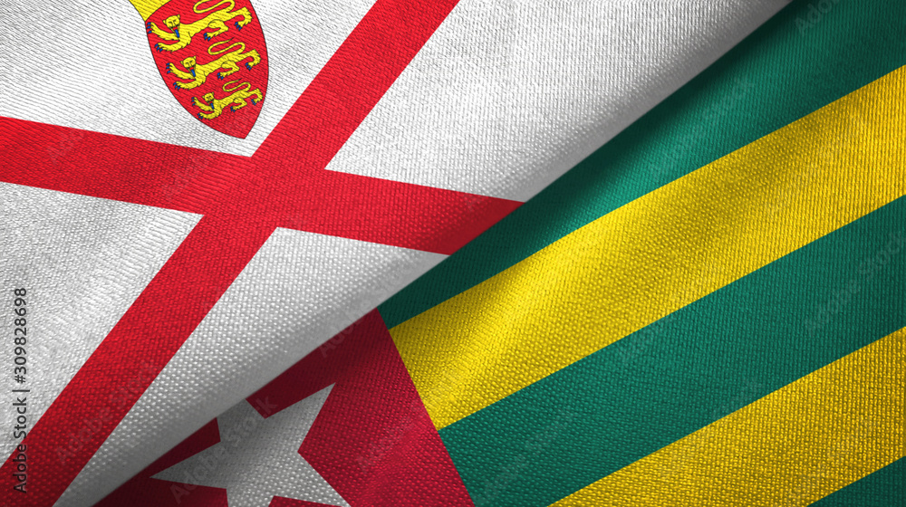 Jersey and Togo two flags textile cloth, fabric texture Jersey and Togo two flags textile cloth, fabric texture