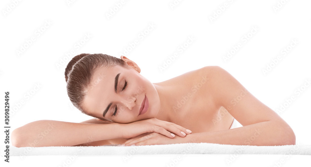 Beautiful naked young woman on white background Beautiful naked young woman on white background