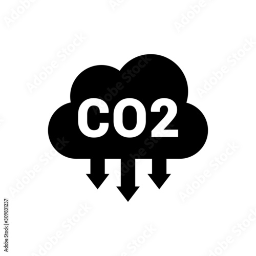 CO2 emissions in cloud vector  icon. Carbon dioxide formula illustration symbol, smog pollution sign, environment logo. Long shadow style.
