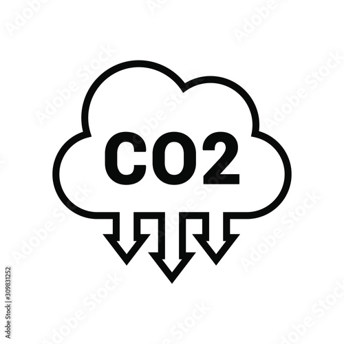 CO2 emissions in cloud vector  icon. Carbon dioxide formula illustration symbol, smog pollution sign, environment logo. Long shadow style.