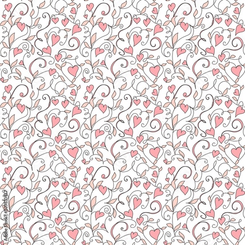 Seamless love background, wedding floral pattern with hearts