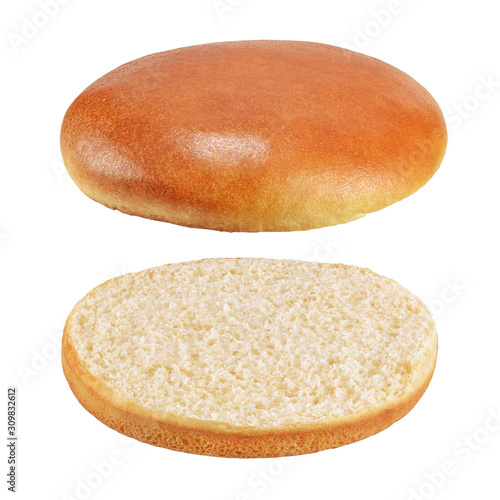 Tableau sur toile Sesame-free flying hamburger bread isolated