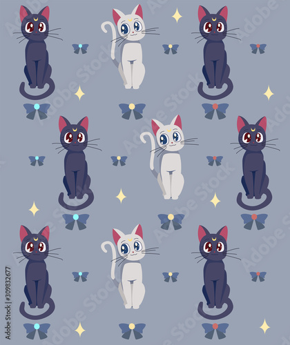 Canvas Print Illustration of a Sailor moon's cats on a blue background