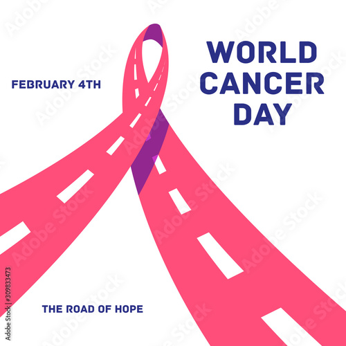 Pink ribbon stylized as the road. World cancer day conceptual illustration. Clipping mask used.