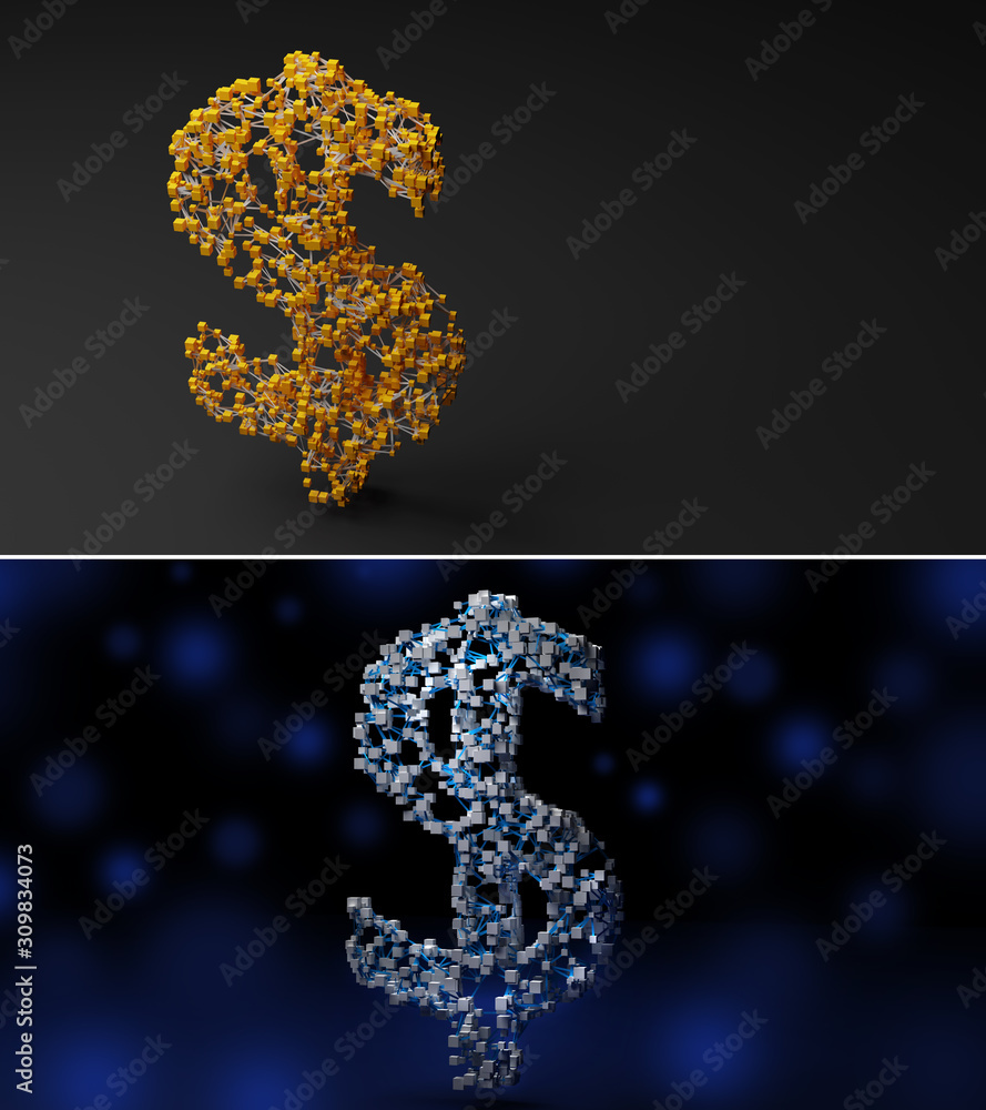 Money sign forming by network (3D Rendering)
