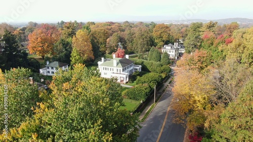 Fotografie Aerial view of upscale suburban residential area with luxury villas and mansions