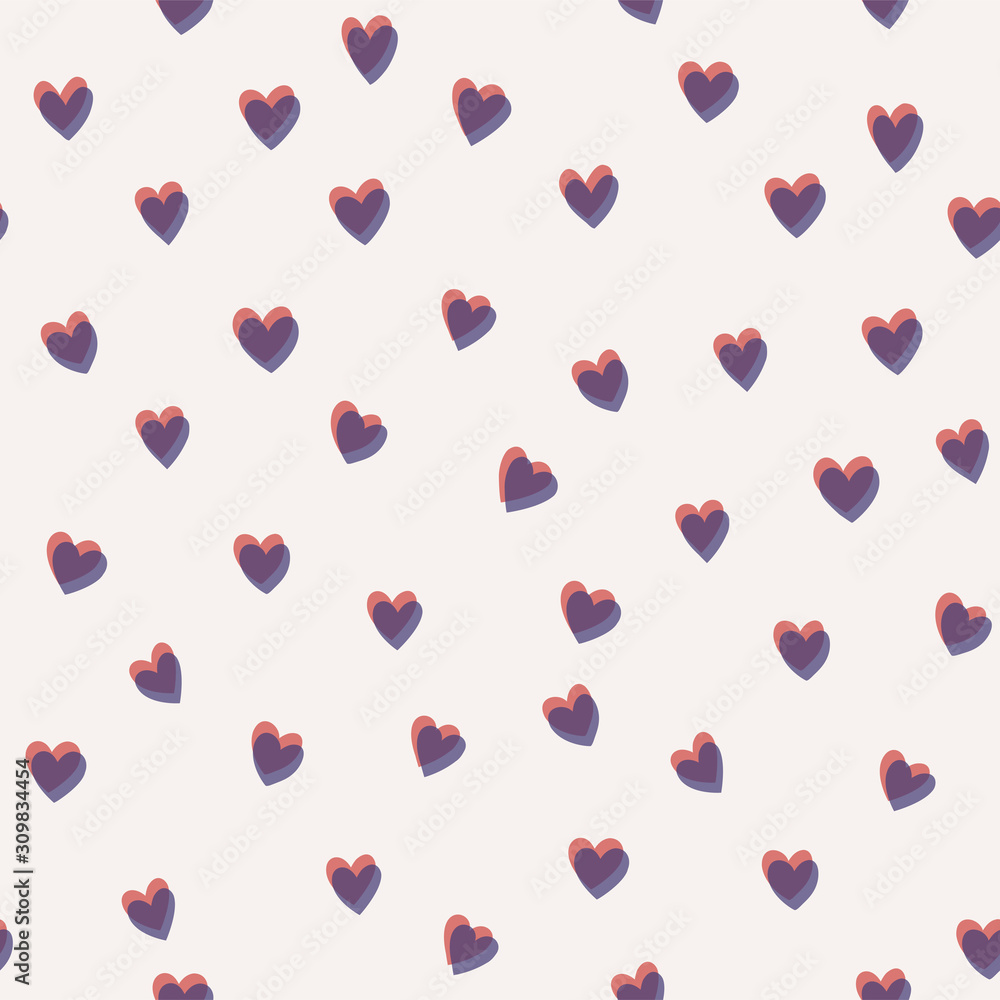 Vector seamless pattern with pink and violet transparent hearts. Romantic girlish background for Valentine Day. Love hearty backdrop.