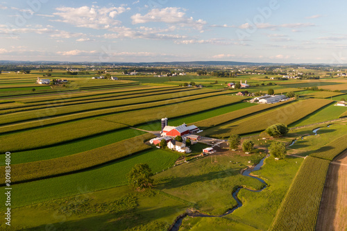Traditional American farm, Pennsylvania countryside from the air photo