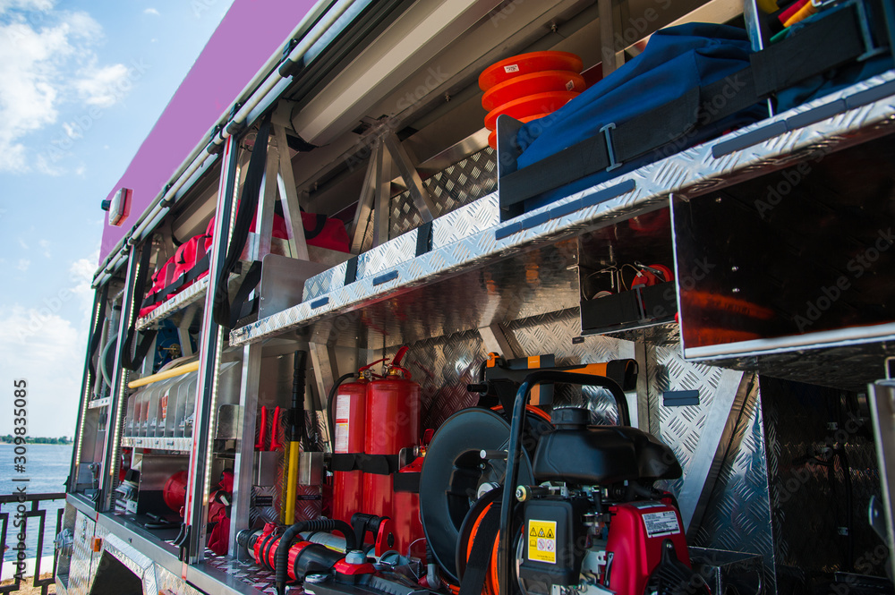 Fototapeta premium Rescue fire truck equipment