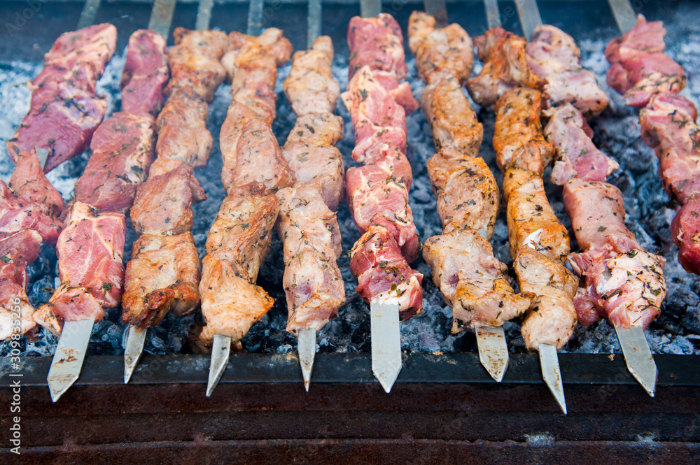 Cooking shashlik on the mangal Cooking shashlik on the mangal