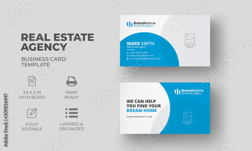 Real Estate Agency Business Card Template | Blue Modern Business Card 