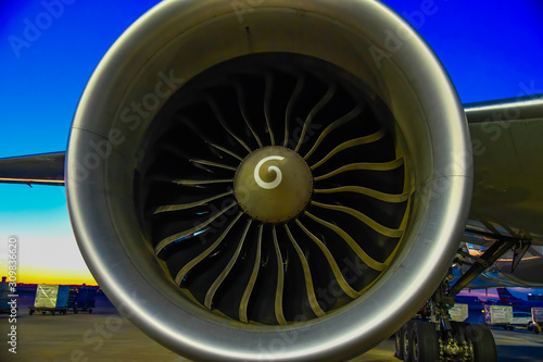 airline jet engine close up