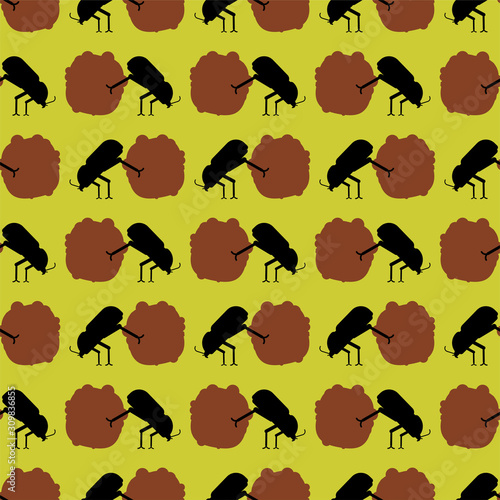 Dung beetle and dung ball pattern seamless. vector background