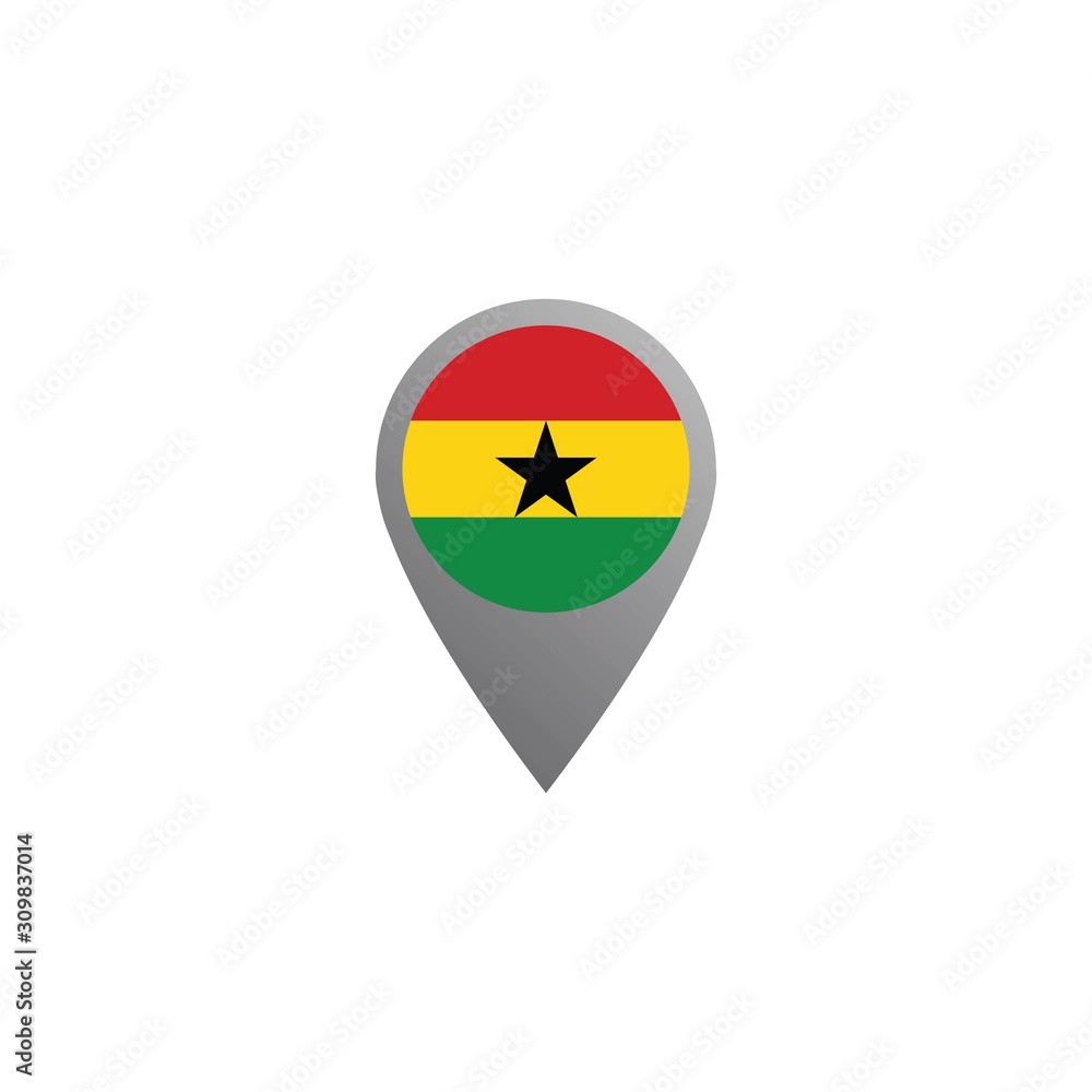 Icon pin illustration, map marker with a stylish Ghana country flag in a circle Icon pin illustration, map marker with a stylish Ghana country flag in a circle
