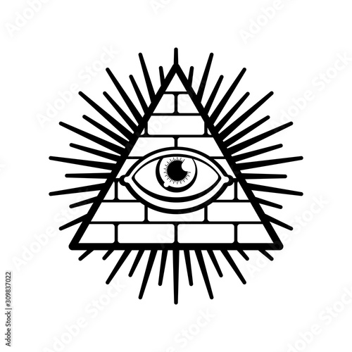 All-seeing eye. Symbol of world government. Illuminati conspiracy theory. sacred sign. Pyramid with an eye.