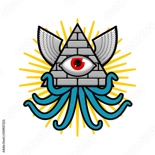 Pyramid with an eye. All-seeing eye. Symbol of world government. Illuminati conspiracy theory. sacred sign