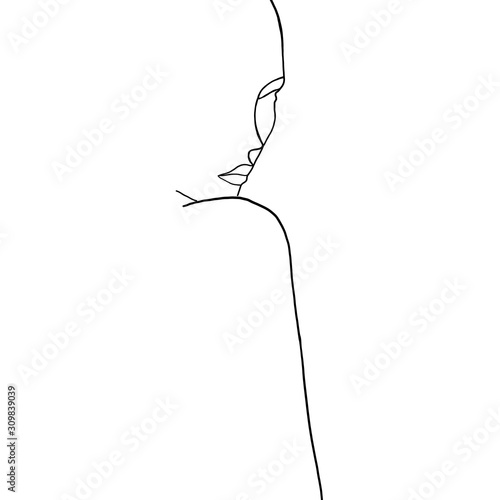 Continuous line, drawing of woman face, fashion concept, woman beauty minimalist, vector illustration for t-shirt, slogan design print graphics style. One line fashion illustration