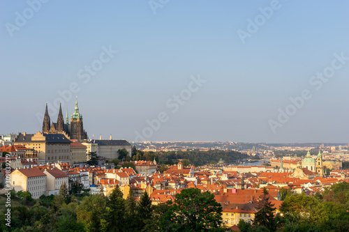View at Prague castle at sunset with the city view