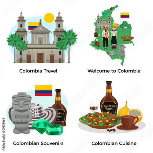 Colombia Tourism Concept Icons Set