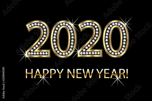 Happy new year 2020 gold background vector