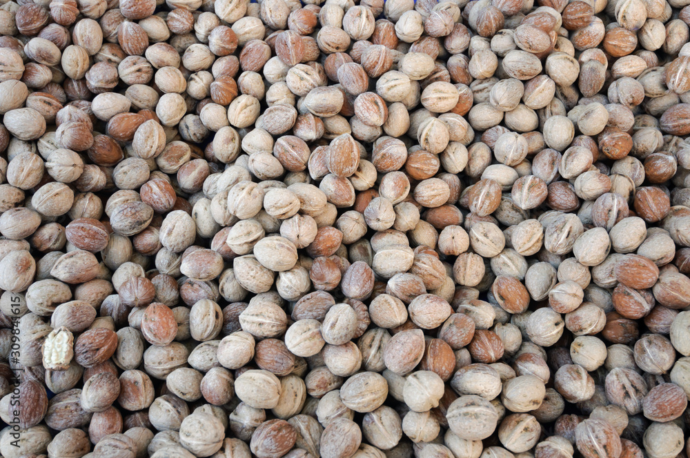 Top view walnuts at a street market in Istanbul. Top view walnuts at a street market in Istanbul.