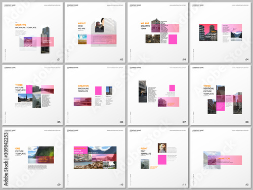 Minimal brochure templates with pink color rectangles, rectangular shapes. Covers design templates for square flyer, leaflet, brochure, report, presentation, blog, advertising, magazine for blogging.
