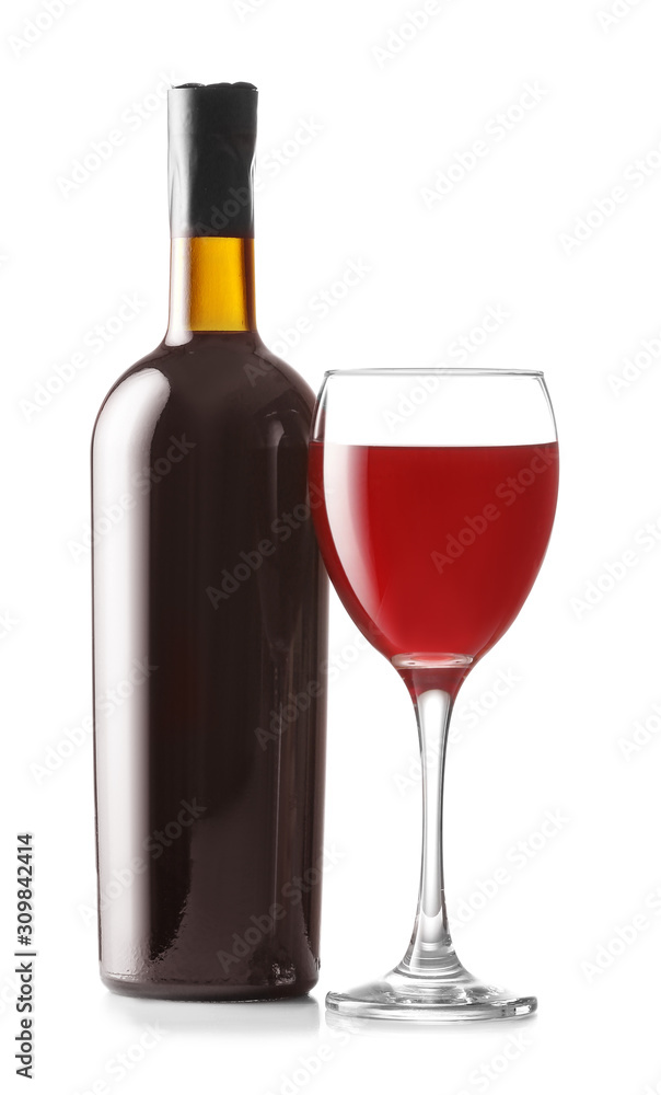 Bottle and glass of wine on white background Bottle and glass of wine on white background