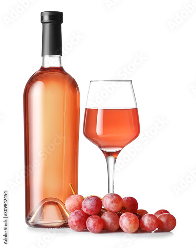 Elegant rose wine bottle an...