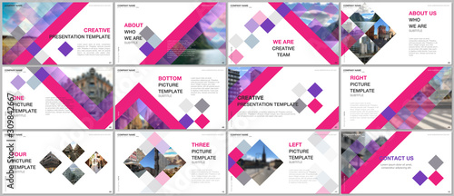 Minimal presentations design, portfolio vector templates with cubes, geometric abstract background. Multipurpose template for presentation slide, flyer leaflet, brochure cover, report, advertising.