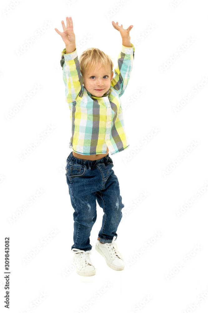 Little boy jumping.The concept of a happy childhood, sports and Little boy jumping.The concept of a happy childhood, sports and
