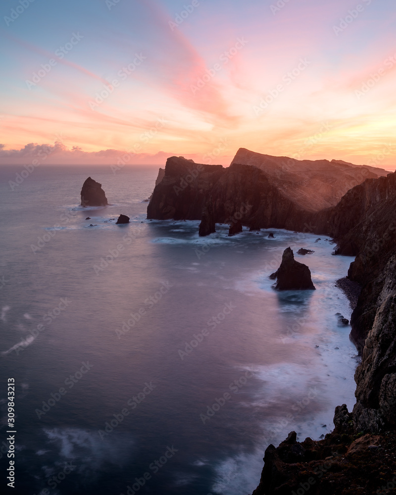 cliffs on the coast of madeira during sunrise