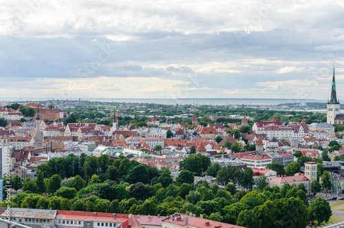 Tallinn aerial view in summer, view of the sea cargo port and the Baltic Sea