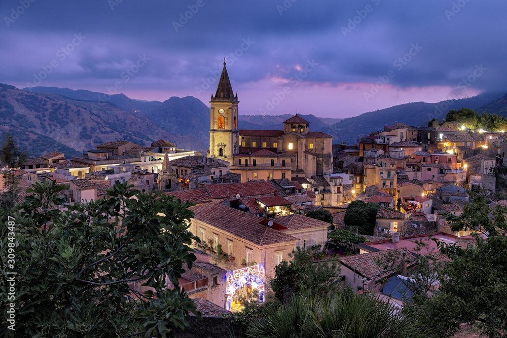 Novara Di Sicilia Mountain Village at twilight, Sicily
