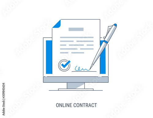 Vector concept of e-signature. Signing a contract with an electronic signature. Flat modern vector illustration. © Molnia
