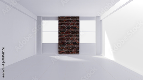 Empty Room Interior White Background. 3d Render Illustration