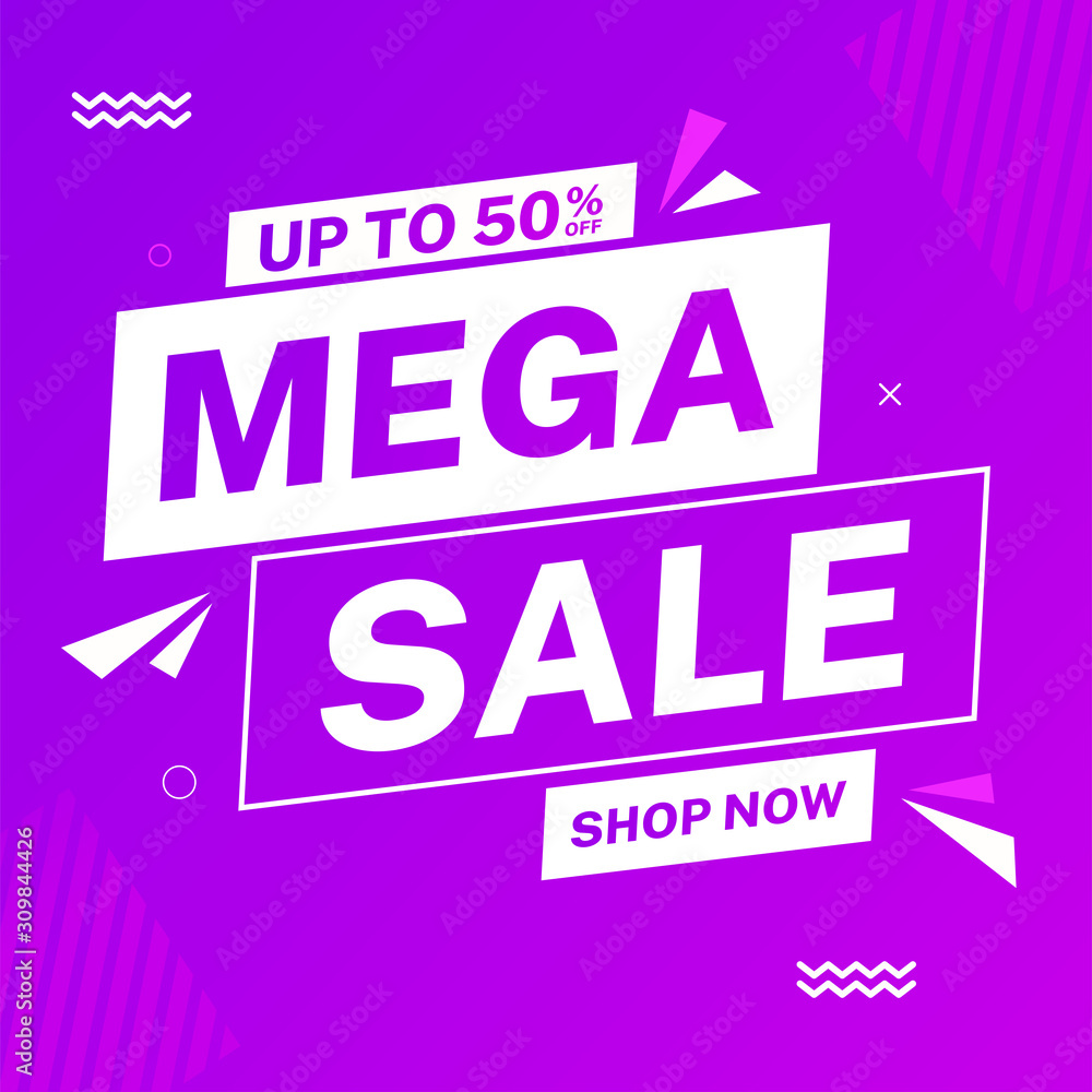 Mega sale banner template, modern special offer vector illustration. Trendy abstract design discount element for your business