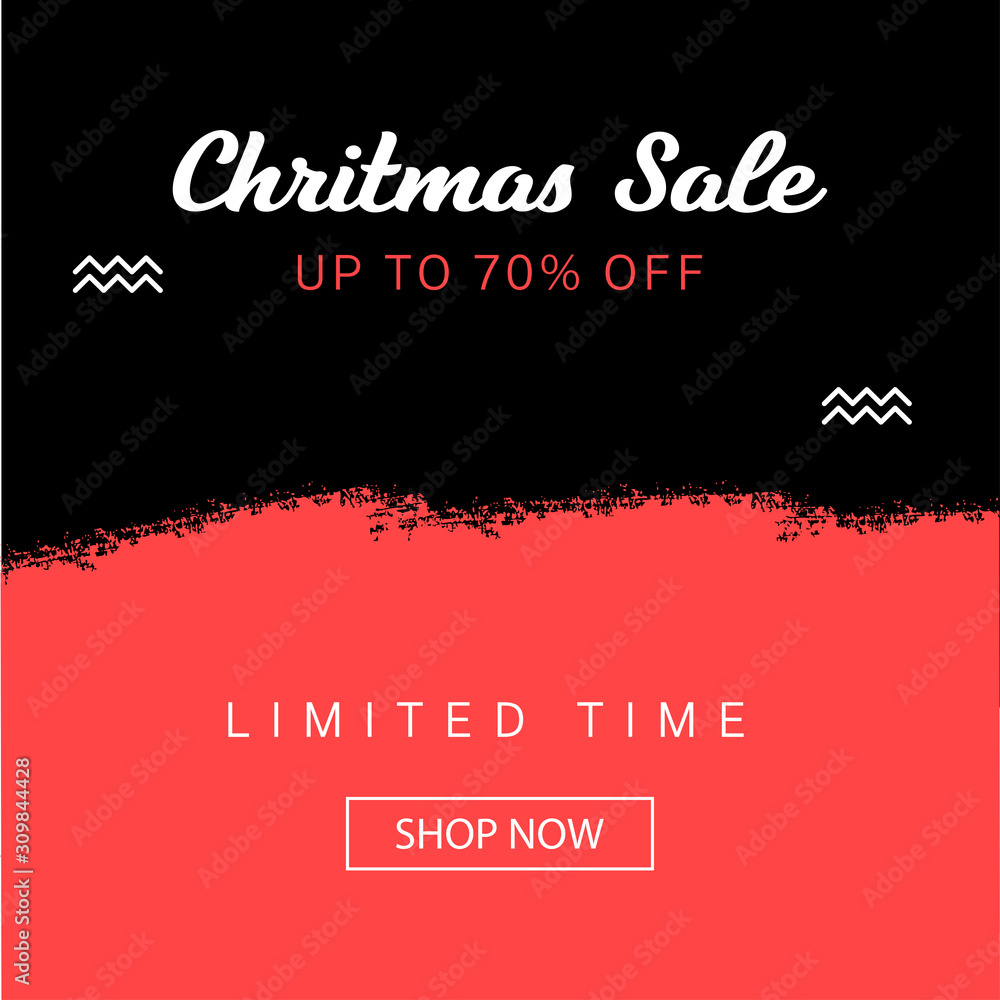 Fototapeta premium Christmas sale banner template, modern new year discount element vector illustration