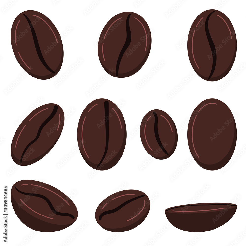 Fototapeta premium Coffee grains icon set isolated on white background.